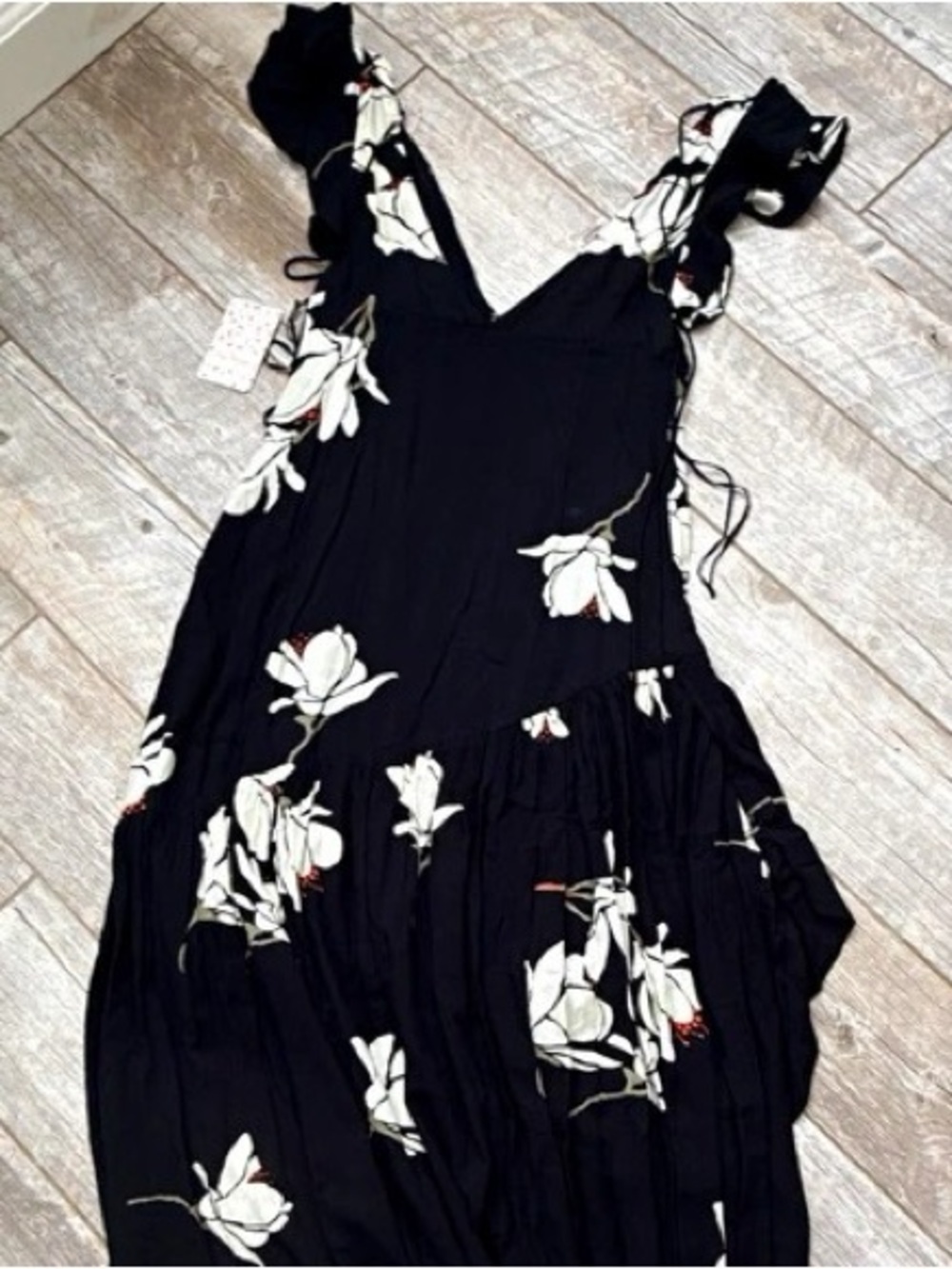Free People Black Maxi Dress with White Magnolia Print